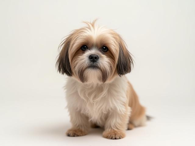 Shih Tzu before grooming, with long, overgrown, slightly matted hair.